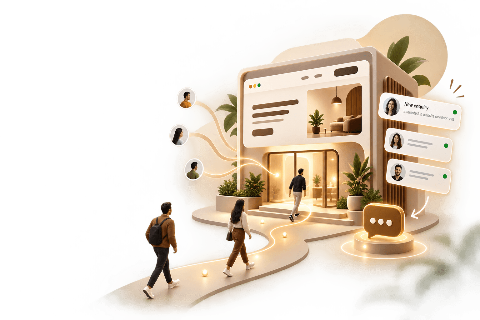 Illustration of a business website guiding visitors into new enquiries